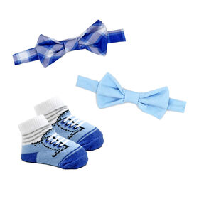 Baby Mode Siganture 3 Piece Bowtie & Sock Set: Blue Plaid