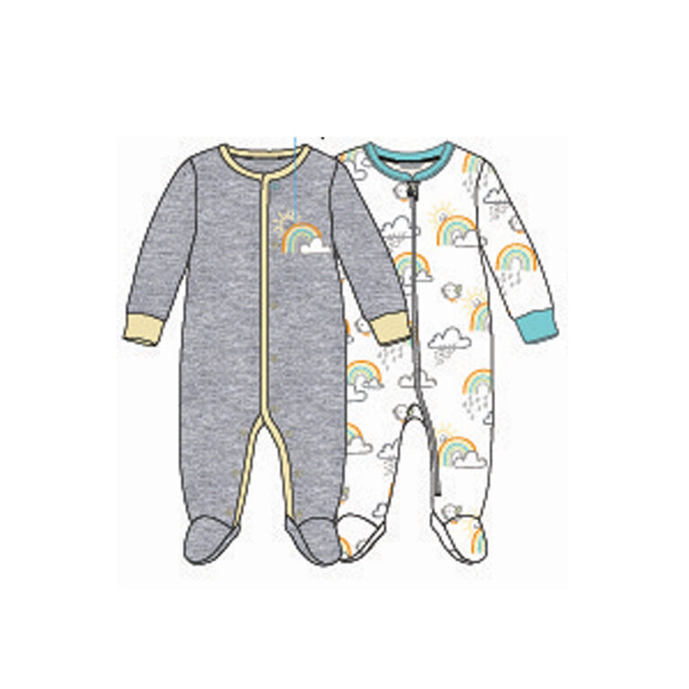 Koala Baby Unisex 2-Pack Sleeper- 'Rainbow' Grey,Yellow  3-6 Months