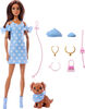 Barbie Twinning Looks Fashion Doll with Pet Dog, Matching Blue Clothes & Accessories, Brunette