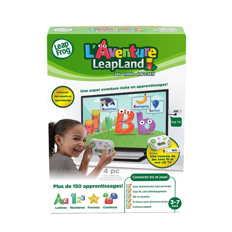 LeapFrog LeapLand Adventures Learning TV Video Game- French Edition, Wireless Controller with Plug-and Play HDMI game stick