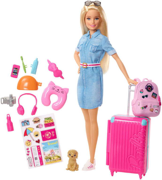 Barbie Doll and Travel Set with Puppy, Luggage & 10+ Accessories