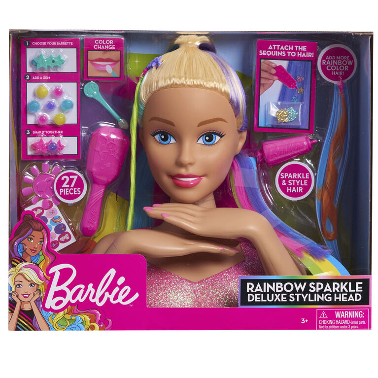 Tete De Coiffure De Luxe Barbie Arc En Ciel Cheveux Blonds R