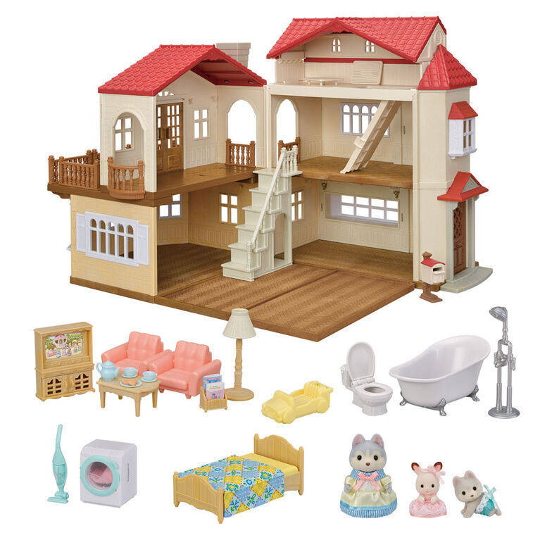 Calico Critters Red Roof Country Home, Dollhouse Playset with Figures, Furniture and Accessories