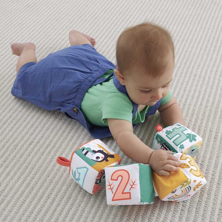 Fisher-Price Tethered Soft Blocks Newborn Toy with Sensory Activities, Fun-to-Flip