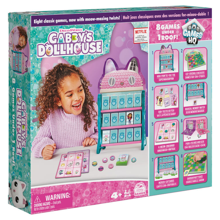 Gabby's Dollhouse, Games HQ, Dames, Morpion, Jeu de mémoire, Va à la pêche, Cartons de loto, Jeux de société, Jouet pour enfants, Netflix, Accessoires de fête