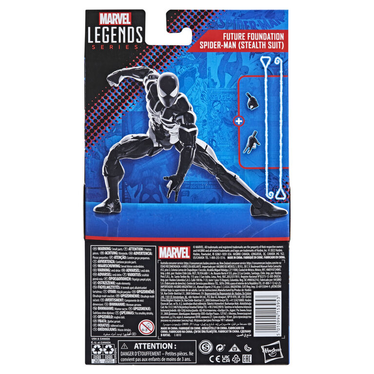 Marvel Legends Series Spider-Man 6-inch Future Foundation Spider-Man (Stealth Suit) Action Figure Toy, Includes 4 Accessories