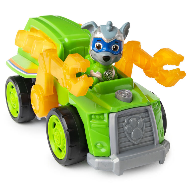 PAW Patrol, Mighty Pups Super PAWs, Véhicule de luxe de Rocky avec effets sonores et lumineux