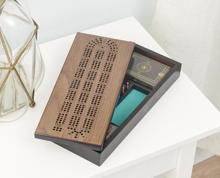 Legacy Deluxe Cribbage Classic Game with Lined Wooden Case and Colored Metal Movers