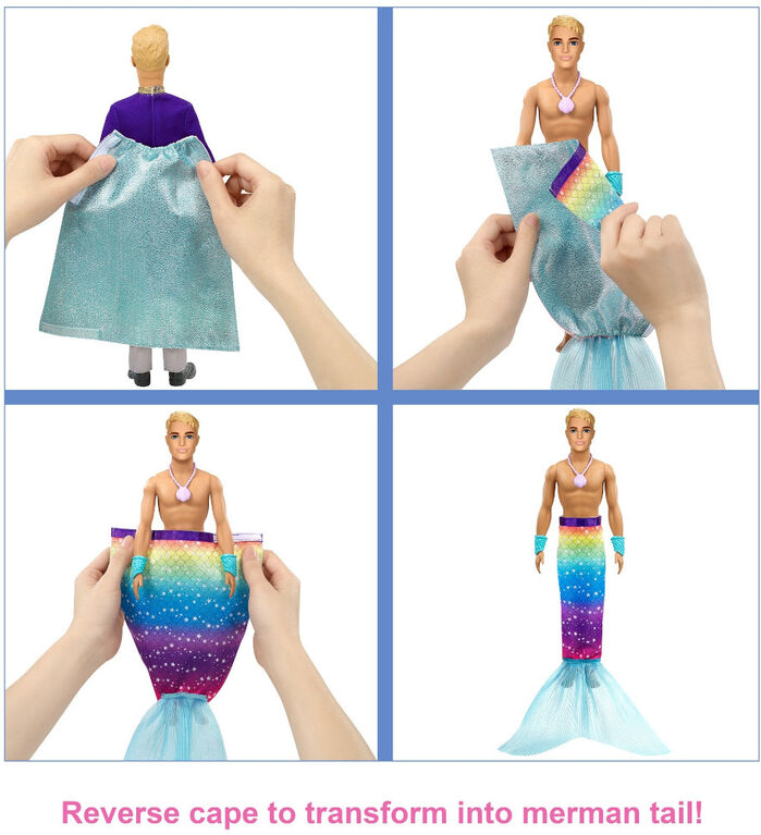Barbie Dreamtopia 2-in-1 Ken Doll (Blonde, 12-in) with Prince to Merman Fashion Transformation