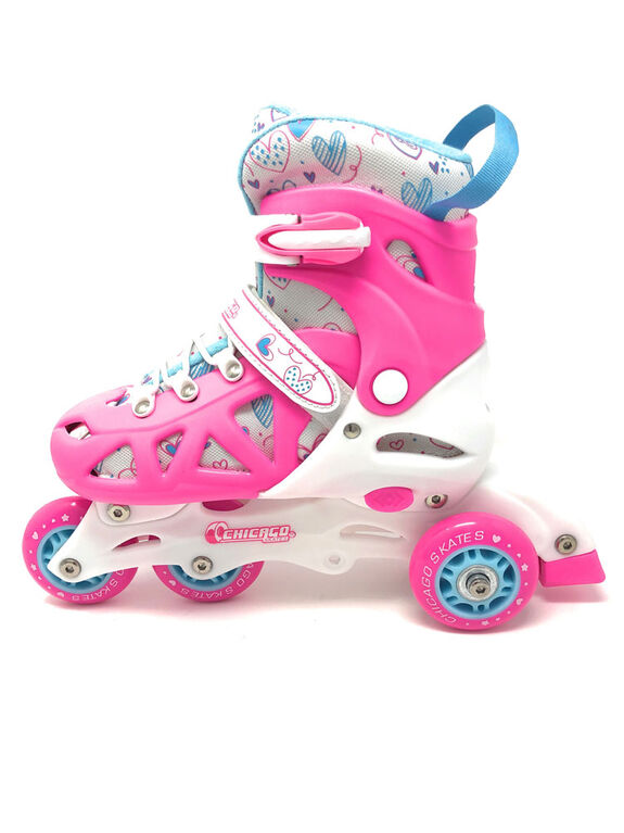 Chicago Skates Adjustable Pink Rollerblade Combo Set Size J10-J13