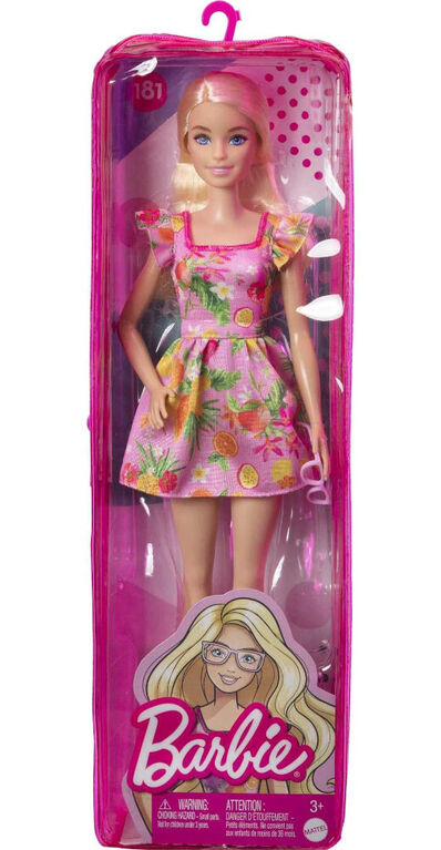 Poupée Barbie Fashionistas n°181, avec Robe à Imprimé Fruits et Manches Volantées
