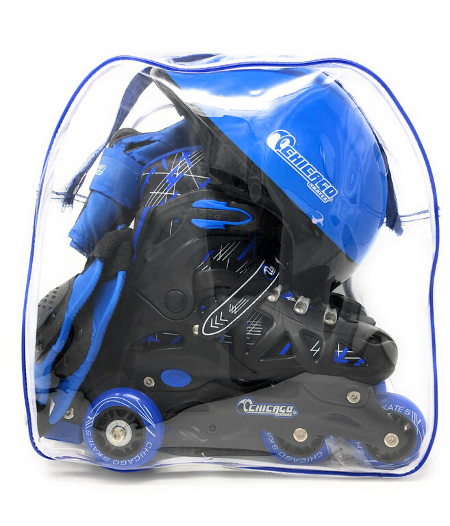 Chicago Skates Adjustable Blue Rollerblade Combo Set Size - 1-4