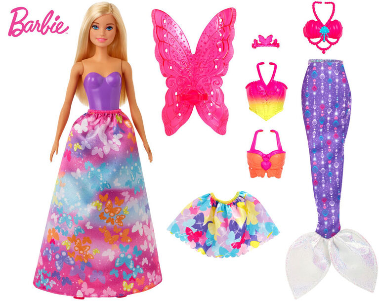 Barbie Dreamtopia Dress Up Doll Gift Set, Blonde with Princess, Fairy and Mermaid Costumes