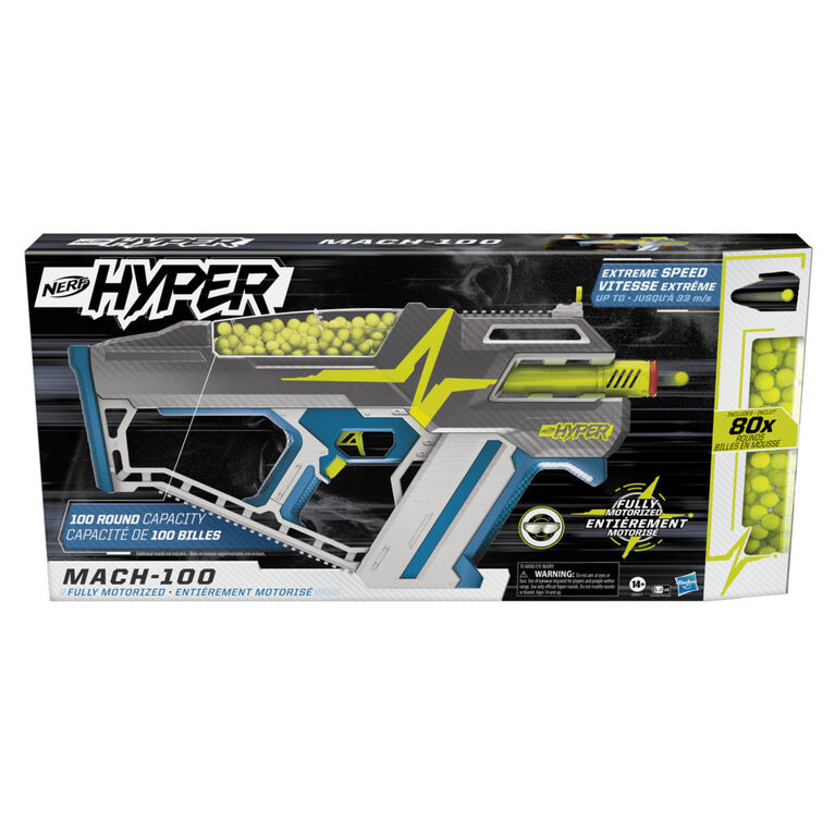 Nerf Hyper, blaster motorisé Mach-100, inclut 80 billes en mousse Nerf Hyper