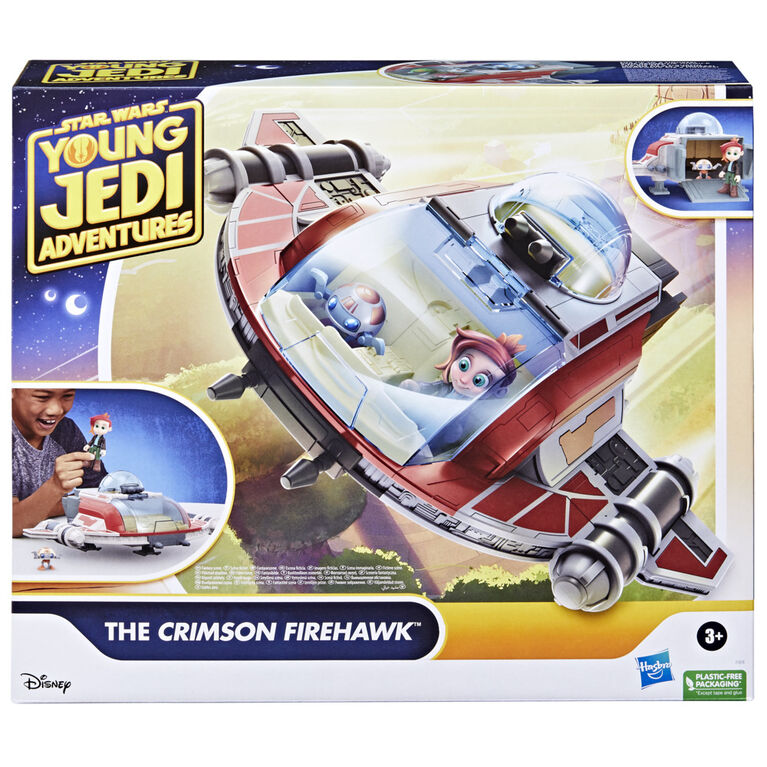 Star Wars Young Jedi Adventures The Crimson Firehawk, 17 Inch Star Wars Ship with 2 Action Figures, Star Wars Toys for Kids