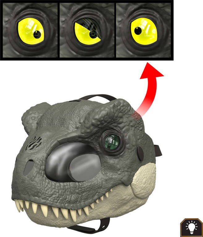 Jurassic World Rebirth T-Rex Rage N Roar Mask with LED Light Up Eyes Feature, 3 Level Effects