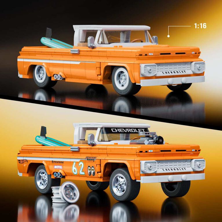 Mattel Brick Shop Hot Wheels Custom '62 Chevy Pickup Building Toy Kit (858 Pieces), for Collectors