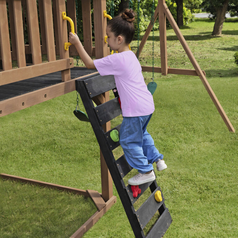 KidKraft Timberlake Wooden Swing Set / Playset with 3 Slides, 3