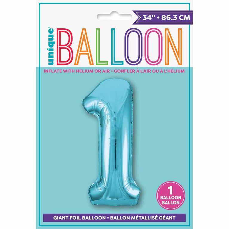 Blue Number 1 Shaped Foil Balloon 34"