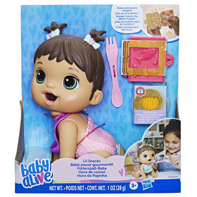 Baby Alive Lil Snacks Doll, Eats and "Poops," 8-inch Baby Doll with Snack Mold, Brown Hair