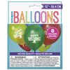 Primary Bday Cake 12" Latex Balloons, 8 Pieces - English Edition