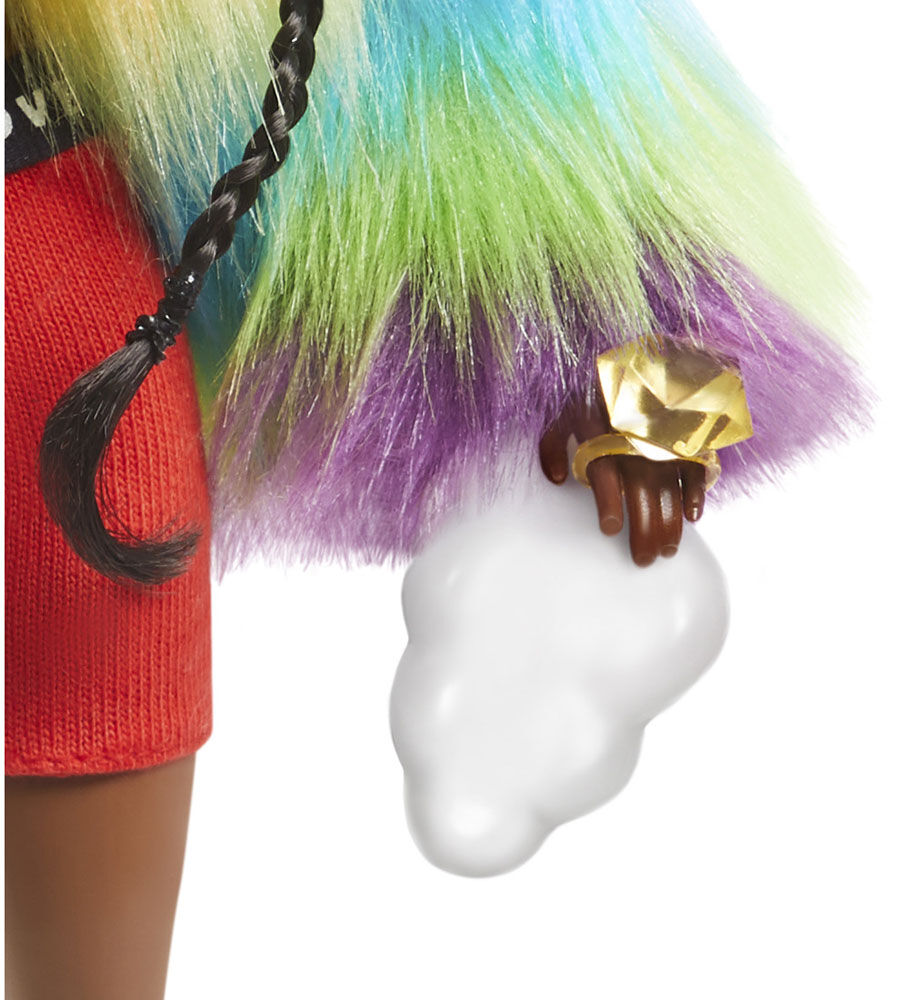 barbie extra doll in rainbow coat with pet poodle