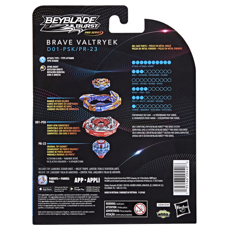 Beyblade Burst Pro Series, Starter Pack Brave Valtryek, toupie de compétition de type attaque