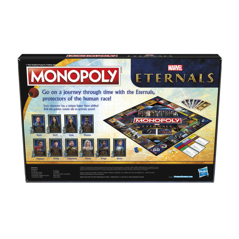 Monopoly : édition Marvel Studio's Eternals, jeu de plateau pour les fans de Marvel, jeu pour enfants - Édition anglaise