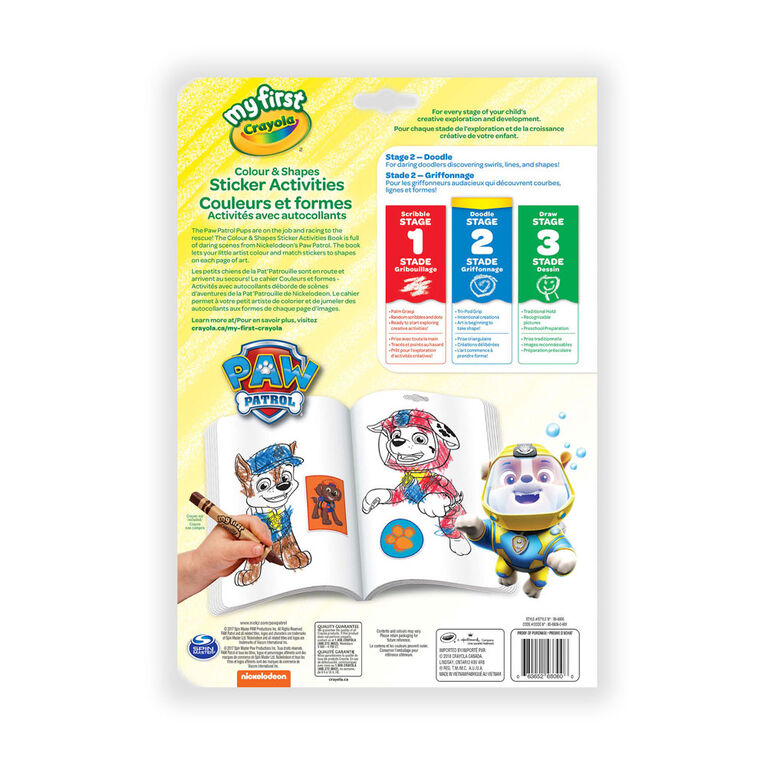 My First Crayola Couleurs et formes activités avec autocollants, Paw Patrol