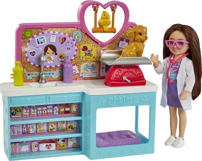 Barbie - Coffret Chelsea Vétérinaire (brunette), 4 animaux, 18 acc.