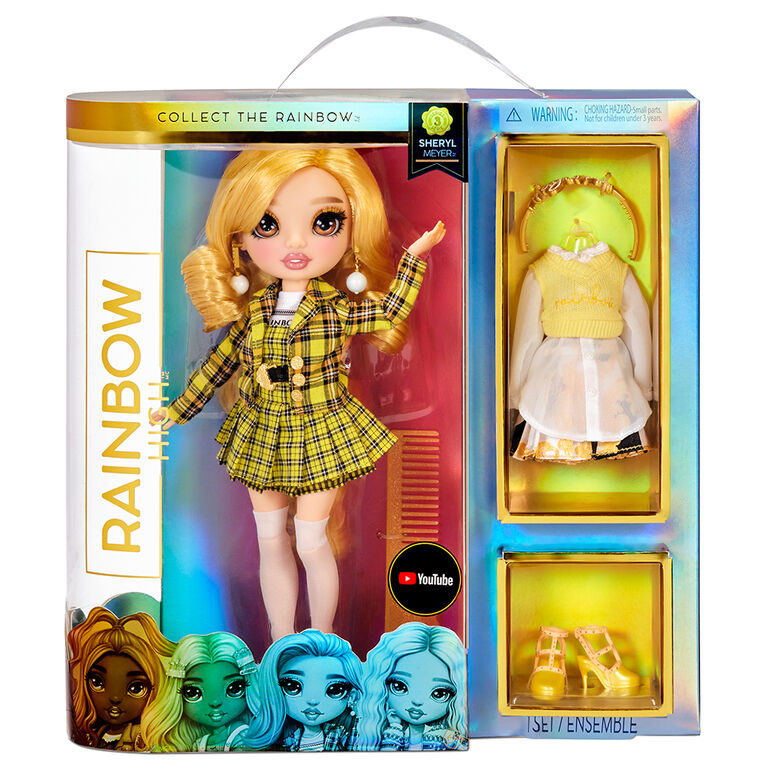 Rainbow High Sheryl Meyer - Poupée-mannequin jaune orangé (jaune) avec 2 tenues à agencer et associer et accessoires de poupée