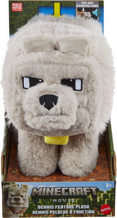 Minecraft Dennis the Wolf Interactive Plush Toy with Sounds & Moving Mouth, Inspired by the Movie