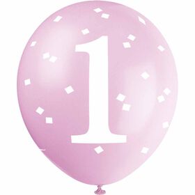 Pink Gingham 1st Bday 12" Latex Balloons 5 pieces