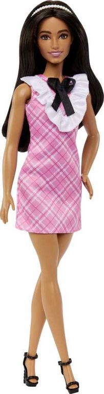 Barbie-Barbie Fashionistas 209-Poupée cheveux noirs, robe écossaise