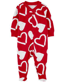 Carter's Valentine's Day Two Way Zip Cotton Sleep and Play Pajamas Red  NB