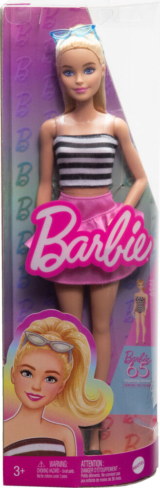 Barbie Fashionistas Doll 213 Blonde with Striped Top Pink Skirt Sunglasses 65th Anniversary