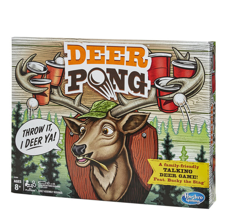 Deer Pong Game, Features Talking Deer Head and Music, Includes 6 Party Cups And 6 Balls - English Edition