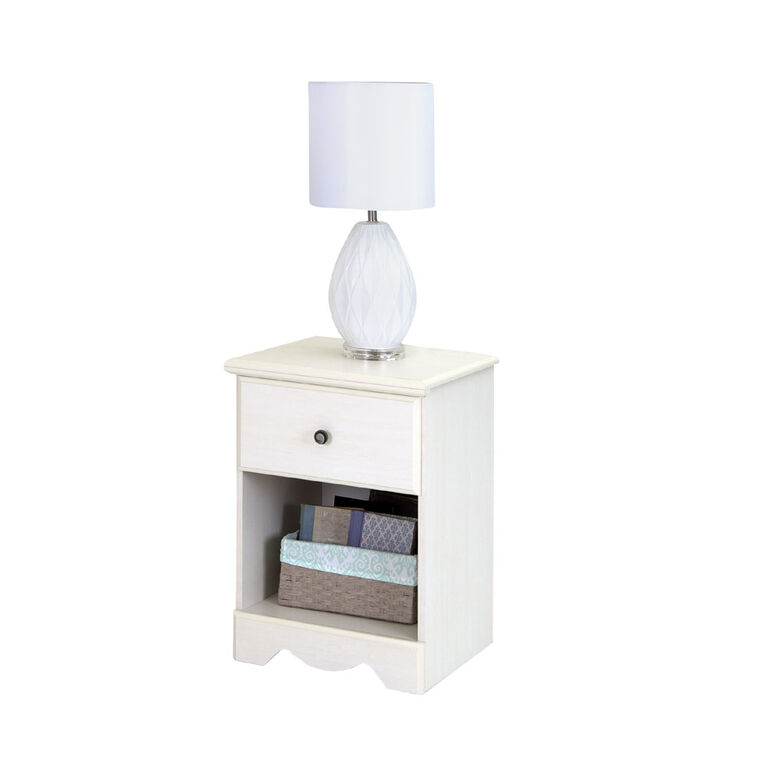 Country Poetry 1-Drawer Nightstand - End Table with Storage- White Wash