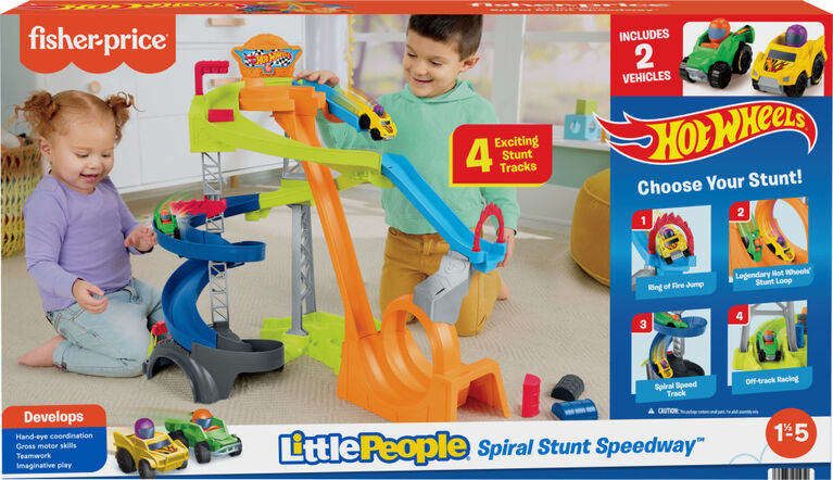 Little People  Hot Wheels  Circuit Cascades Spirales, 2 véhicules