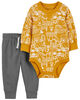 Ensemble 2 pièces cache-couche à imprimé de construction et pantalon jaune Carter’s
