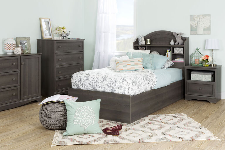 Savannah Bookcase Headboard with Storage- Gray Maple