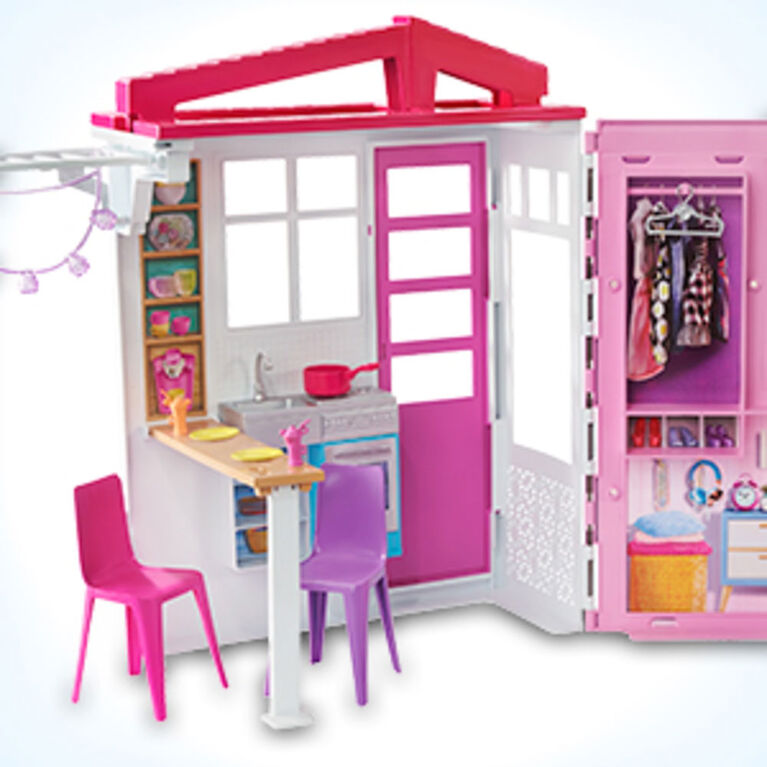 Barbie Doll and Dollhouse, Portable 1Story Playset with Pool Toys R