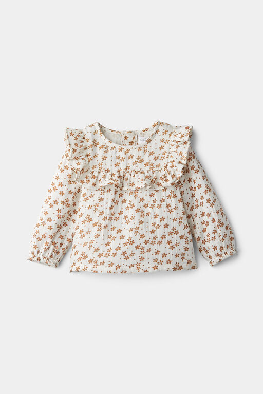 Chemise Tiss&eacute; &Agrave; Volants Blanc Fleuri RISE Little Earthling