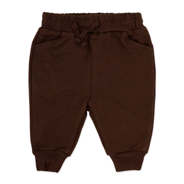 Baby Mode 3 Piece French Terry Jogger Set: Brown Stripe