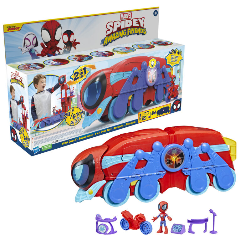 Marvel Spidey and His Amazing Friends Spider Crawl-R 2-in-1 Headquarters Playset, Preschool Toy with 2 Modes, Lights, Sounds