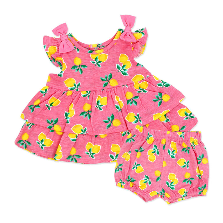 Sterling Baby 2 Piece Poplin Tiered Dress: Pink Lemon 6M