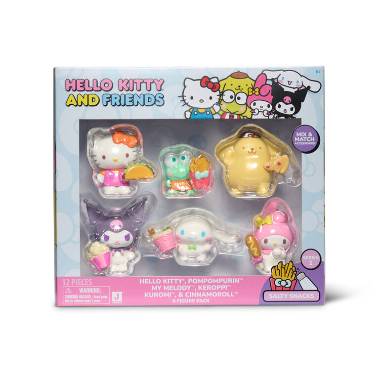 Hello Kitty et ses amis - ensemble de 6 figurines : Collations salées - Hello Kitty, Kuromi, My Melody, Cinnamoroll, Keroppi et Pompompurin