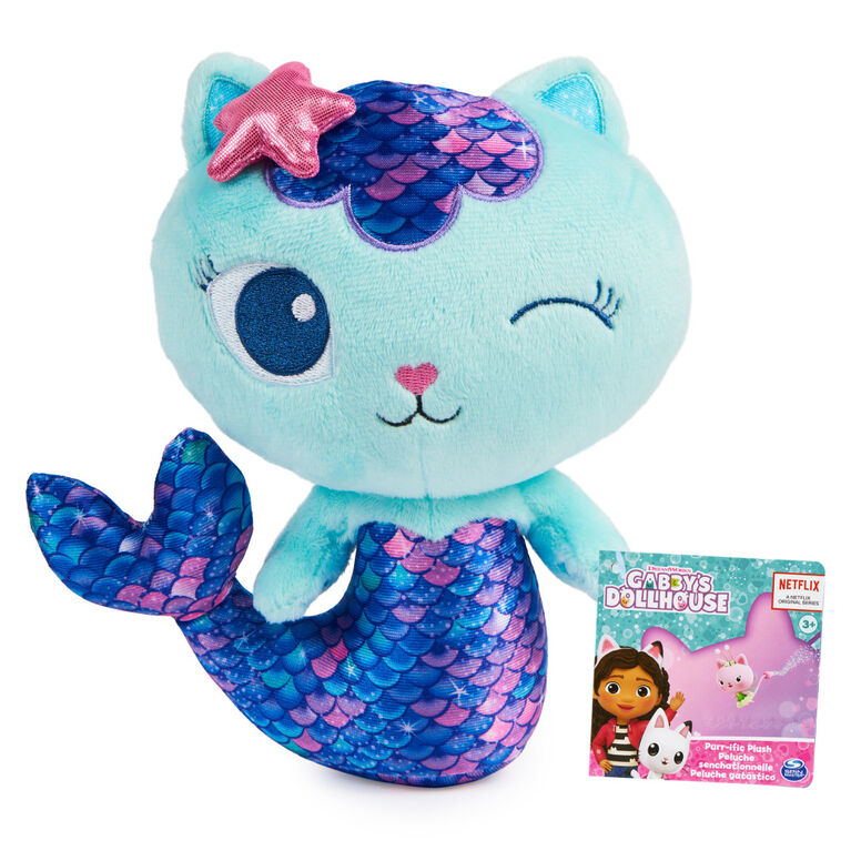 Gabby's Dollhouse, 8-inch MerCat Purr-ific Plush Toy, Stuffed Animal Kids Toys