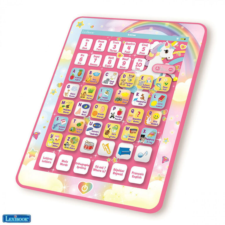 Tablette d'apprentissage interactif bilingue éducatif Licorne