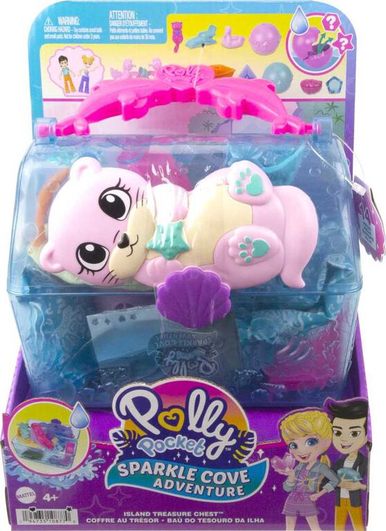 Polly Pocket Sparkle Cove Adventure Island Treasure Chest Playset with 2 Micro Dolls, 4 Animals and Accessories